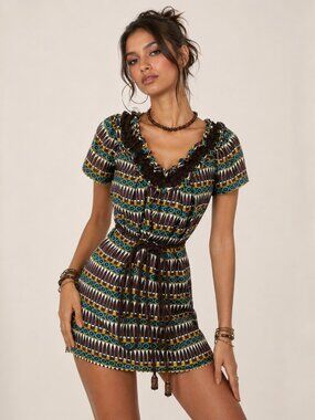 Milly NY Boho Brown Ruffle Silk Dress